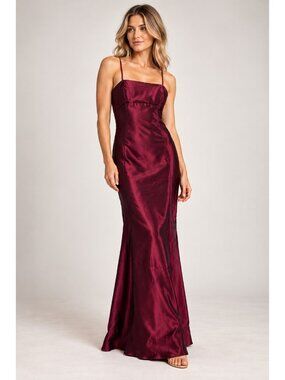 Pamela Dennis Couture Y2K Burgundy Iridescent Shift Spaghetti Strap Maxi Dress 8